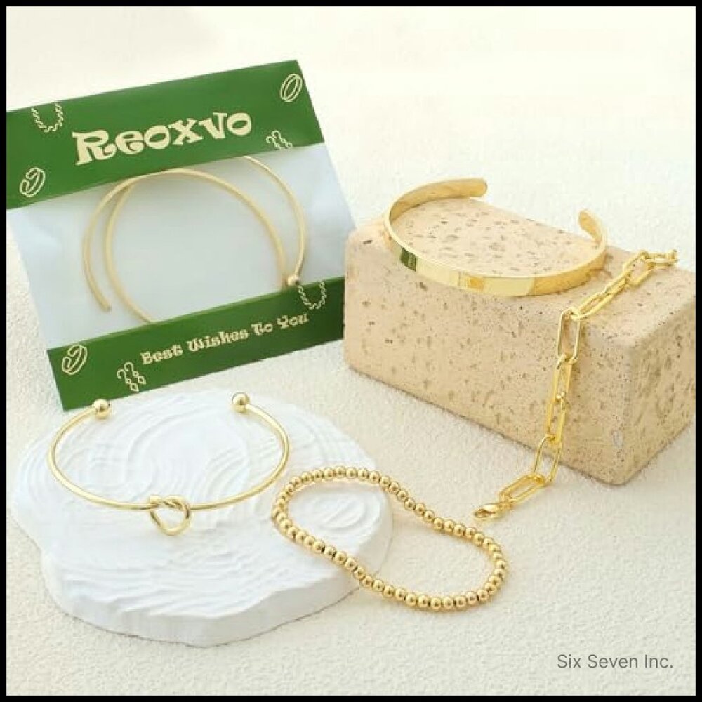 Gold Plated Bangle Cuff Bracelets Stack Set Elega… - image 7